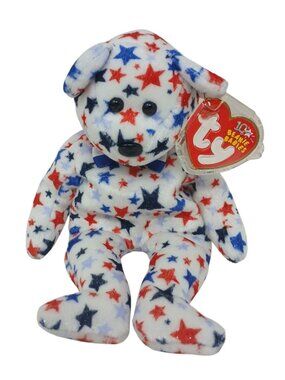 Ty Beanie Babies Red White & Blue Bear 10th Anniv Patriotic Stars Plush 2002 D28
